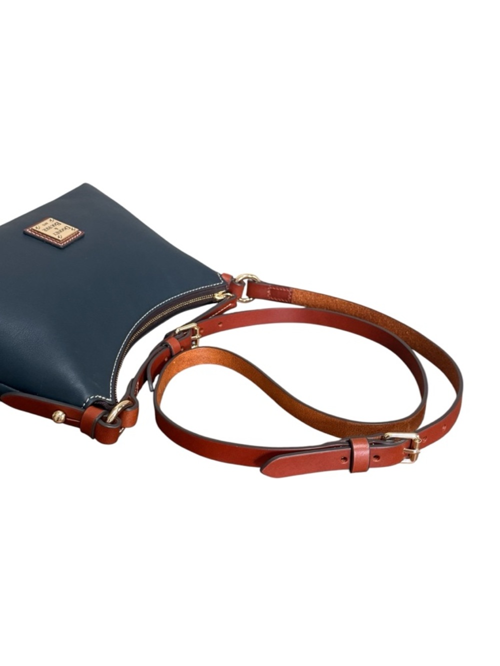 Dooney & Bourke Penrose Navy Leather Crossbody with Brown Trim and Gold Hardware - Picture 8 of 15
